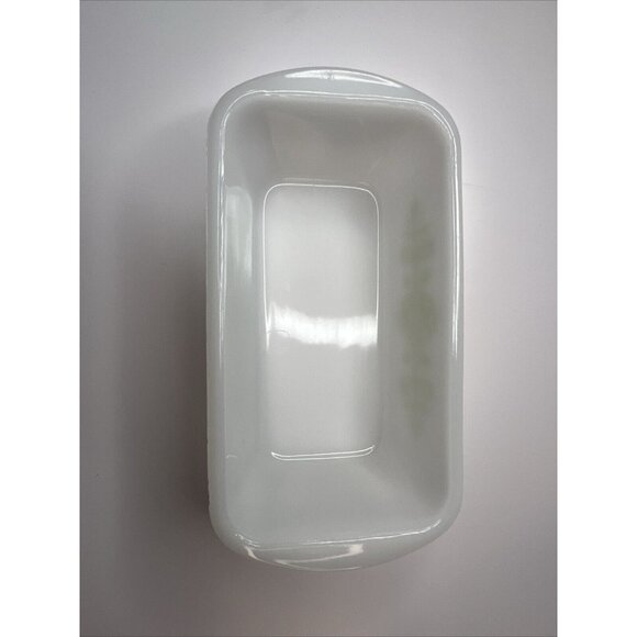 Jeannette / Glasbake Green Floral Medallion Milk Glass Loaf Pan Casserole Dish - Picture 3 of 4